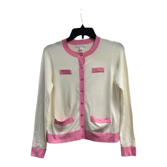 Charter Club Cream Pink Preppy Colorblock Cardigan Size Petite Small PS … - Picture 2 of 4